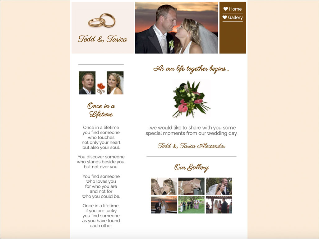Vivid Web Design - Example of Web Design - Website for Wedding Couple